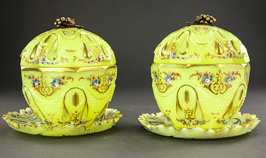 Pair of unique 19th century Imperial yellow cut glass Bohemian bonbonnieres that sold for $190,000 (hammer price). Artingstall & Hind Auctioneers